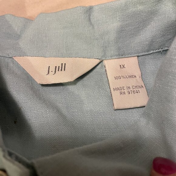 J. Jill Womens Light Blue Linen Short Sleeve Button-Down Shirt Dress 1X - Picture 4 of 4
